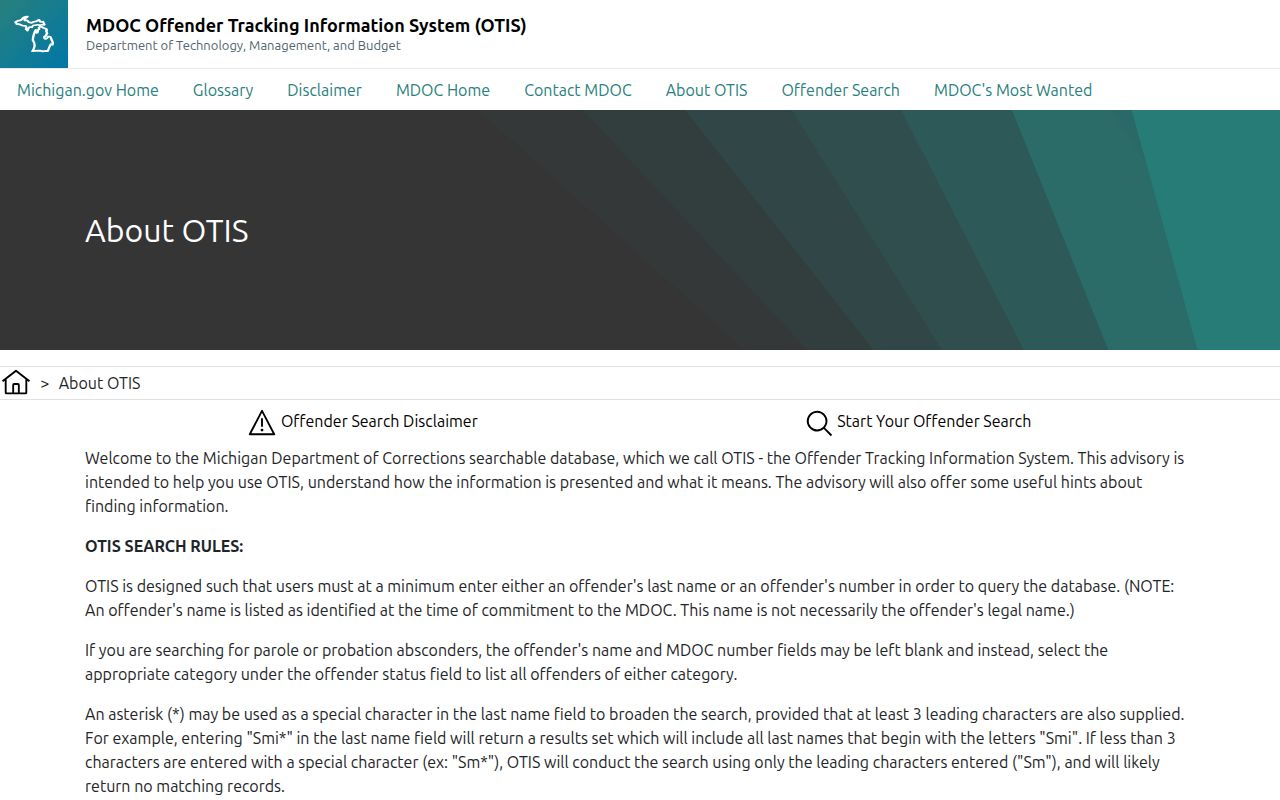 Michigan OTIS definitions used for a Grand Traverse County inmate release date