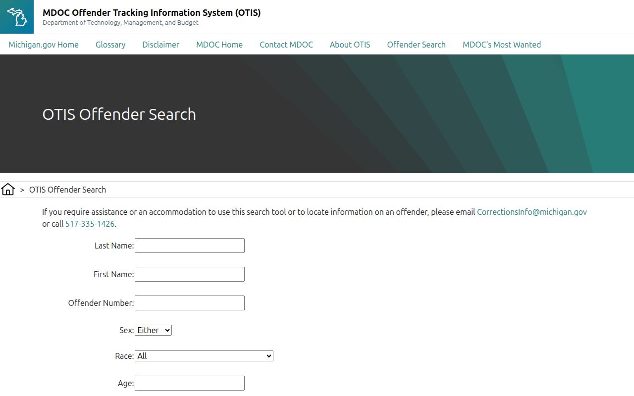 Grand Traverse County parole and probation status filters in Michigan OTIS